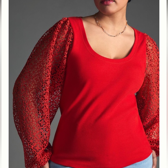 Anthropologie Maeve Lace-Sleeve Top NWOT - Picture 2 of 6